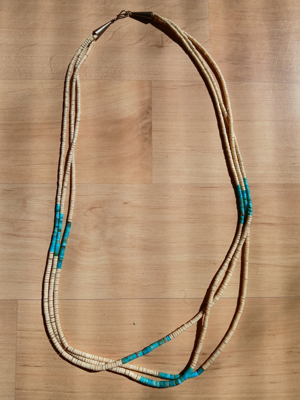 Cream and Turquoise Heishi Beaded Multi-Strand Necklace